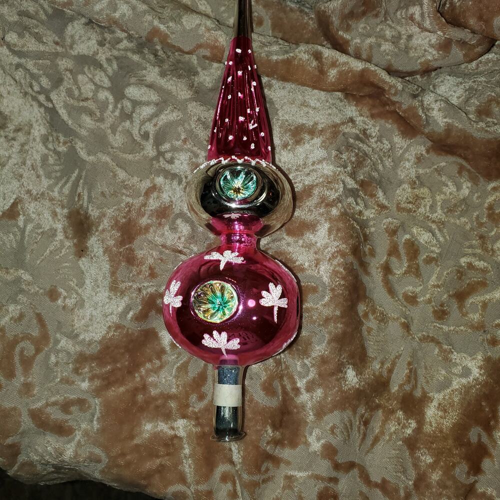 Vintage In Box Kurt Adler Pink Mercury Glass Tree Topper 3-Indent Tree Top